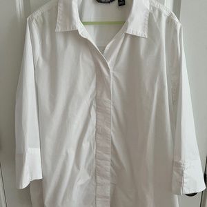 Martha Stewart Stretch Poplin Button Front 3/4-Sleeve Hi- Low Hem Blouse XL